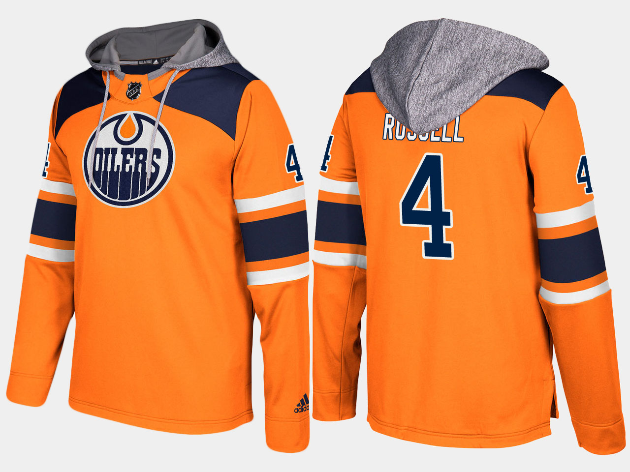 Men NHL Edmonton oilers 4 kris russell orange hoodie